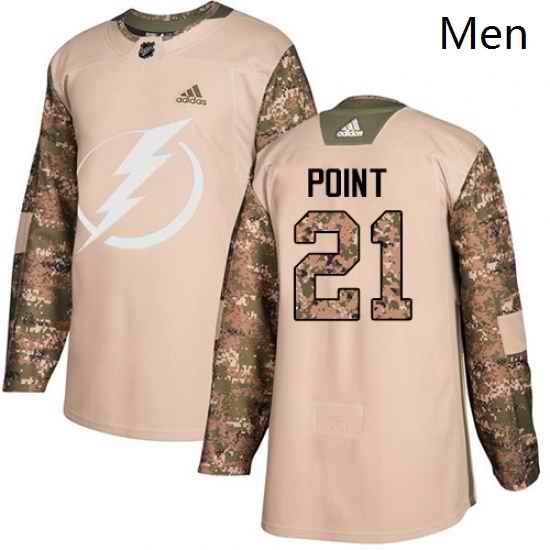 Mens Adidas Tampa Bay Lightning 21 Brayden Point Authentic Camo Veterans Day Practice NHL Jersey
